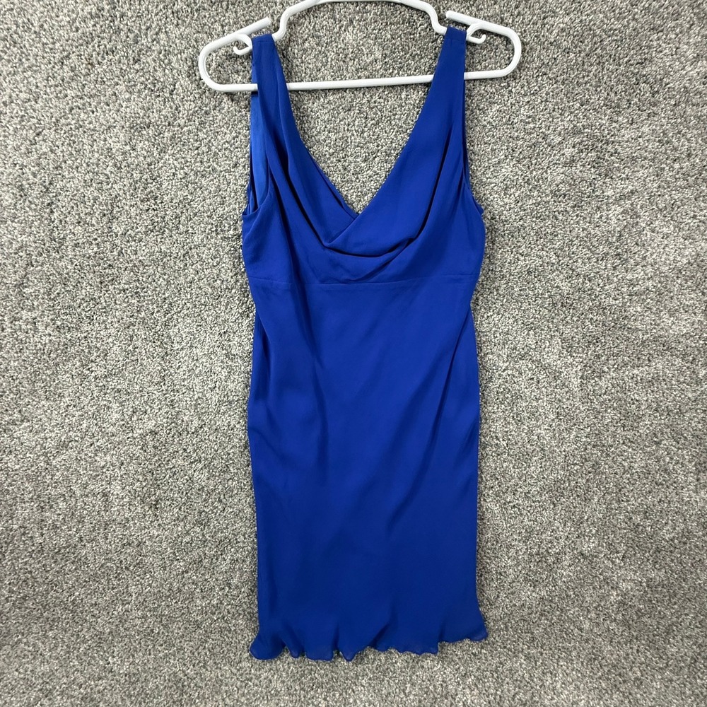 Jones New York Dress Royal Blue 100% Silk Cowl Neck Sleeveless Cocktail 12P